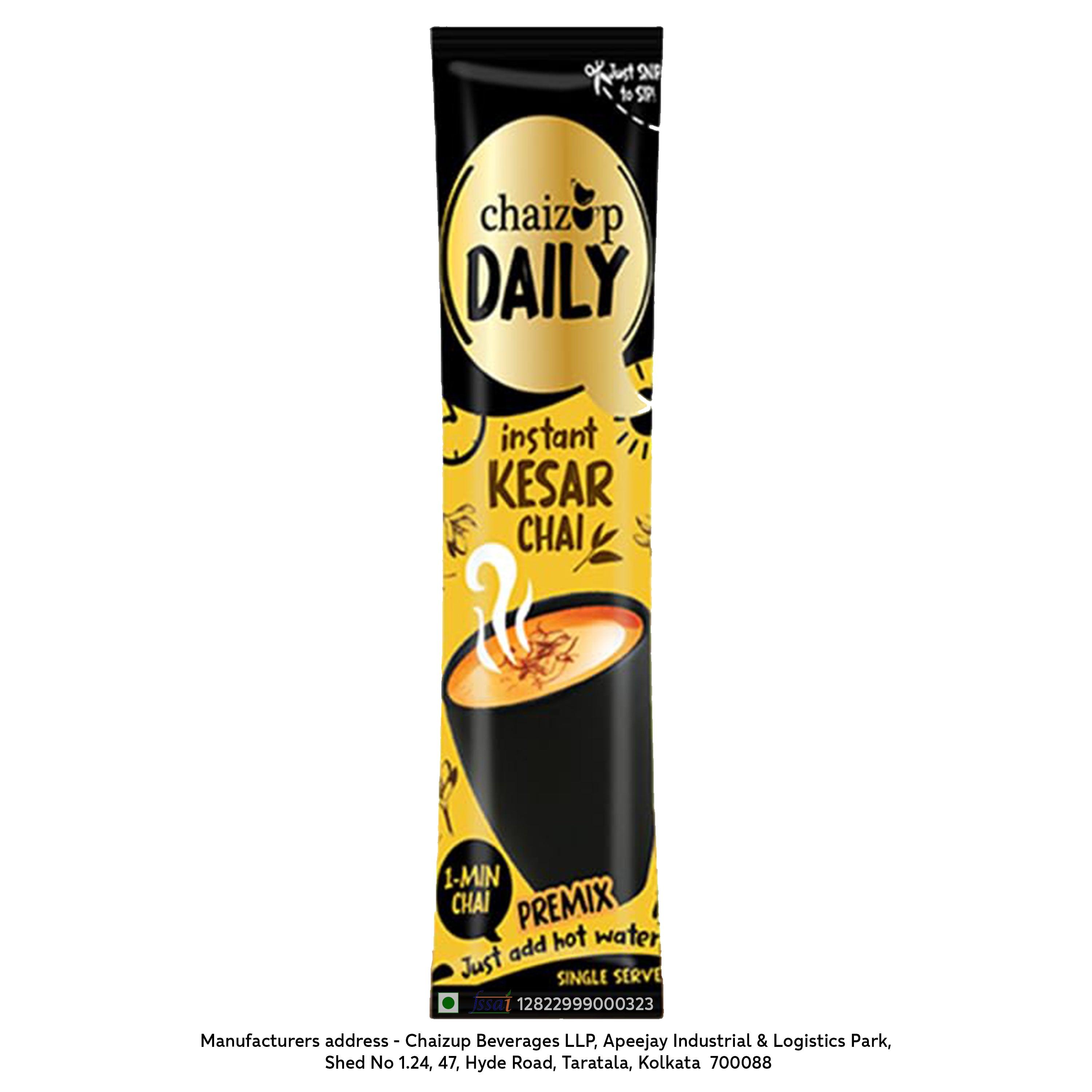 Chaizup Daily 1 Min Instant Assorted Tea Pack - 40 Sachets | Kesar & Adrak Flavours | 40 Servings | 2 Packs (20 Sachets Each) | 280g